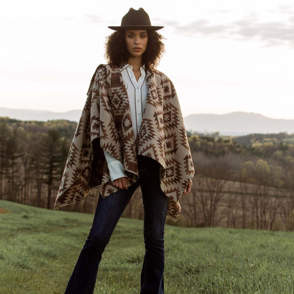 Women Jackets | Stetson Tan Aztec Poncho Brown
