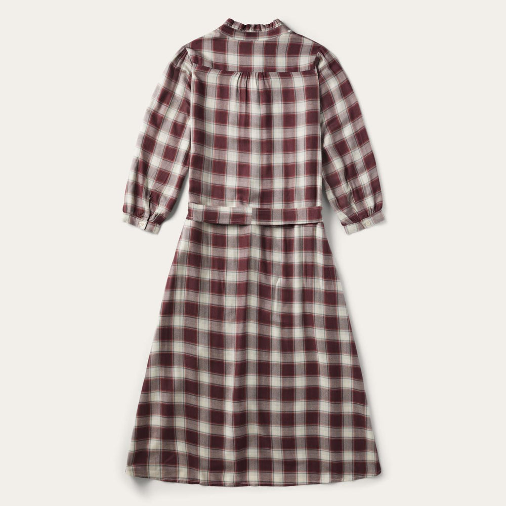 Women Midi | Stetson Gaucho Plaid Prairie Shirt Dress Wine