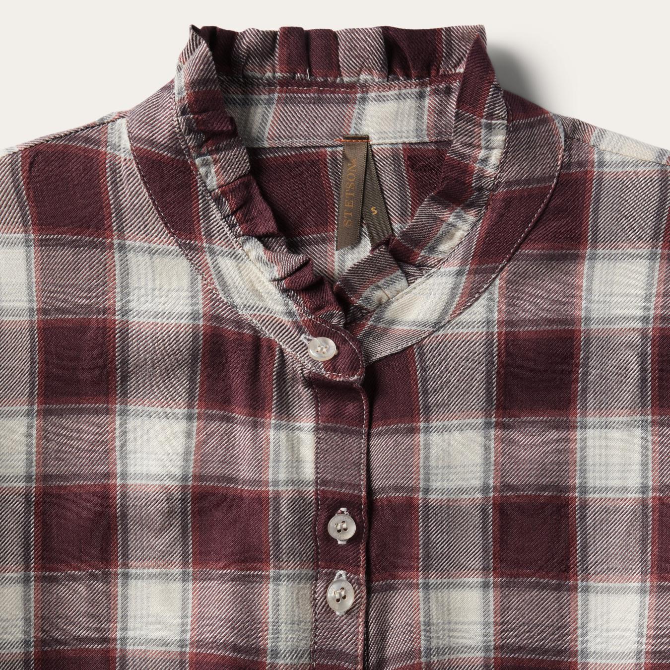 Women Midi | Stetson Gaucho Plaid Prairie Shirt Dress Wine
