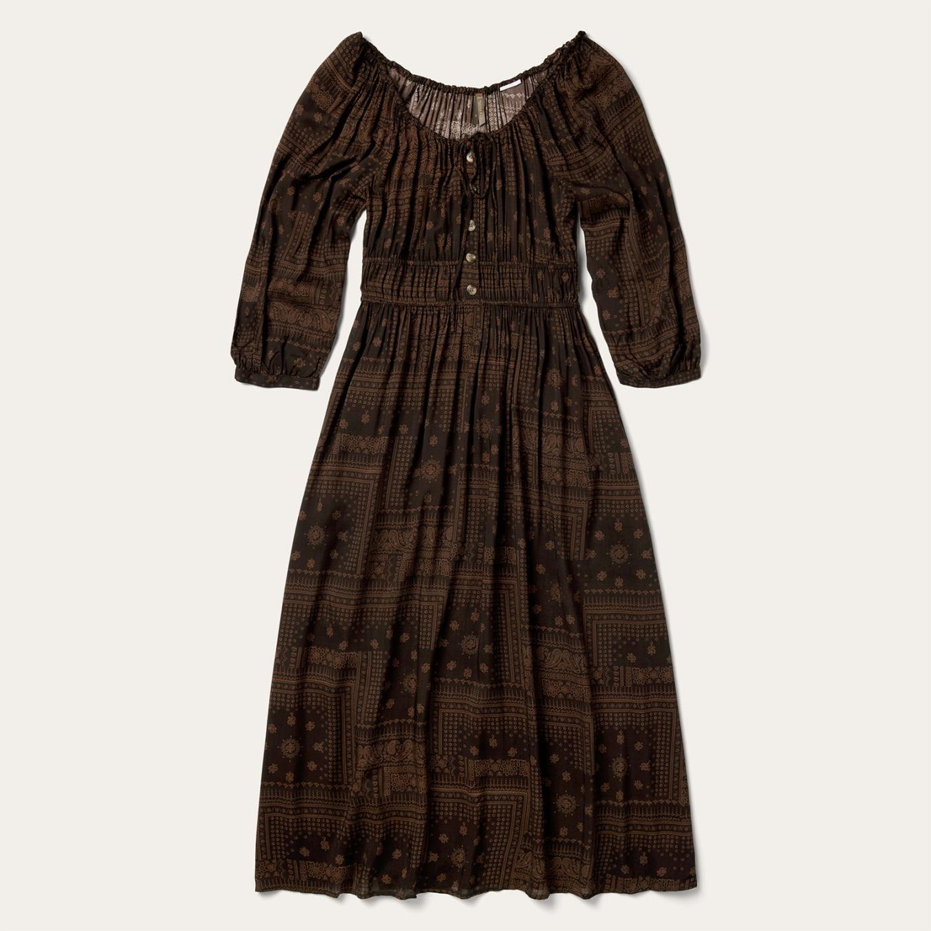 Women Midi | Stetson Patchwork Bandana Print Dress Brown