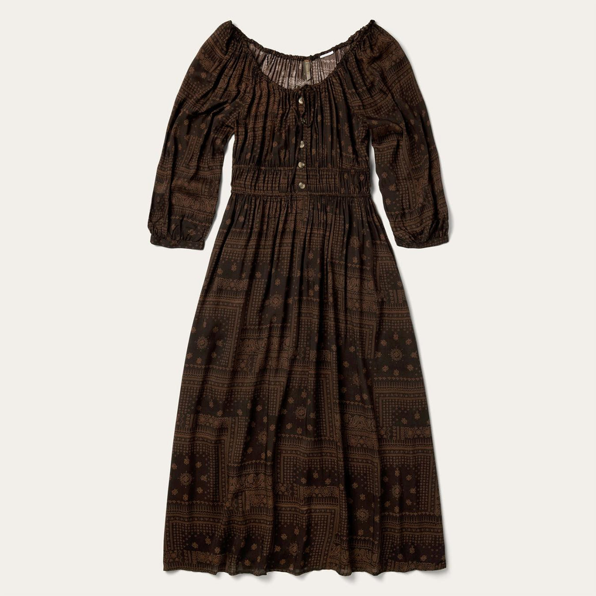 Women Midi | Stetson Patchwork Bandana Print Dress Brown