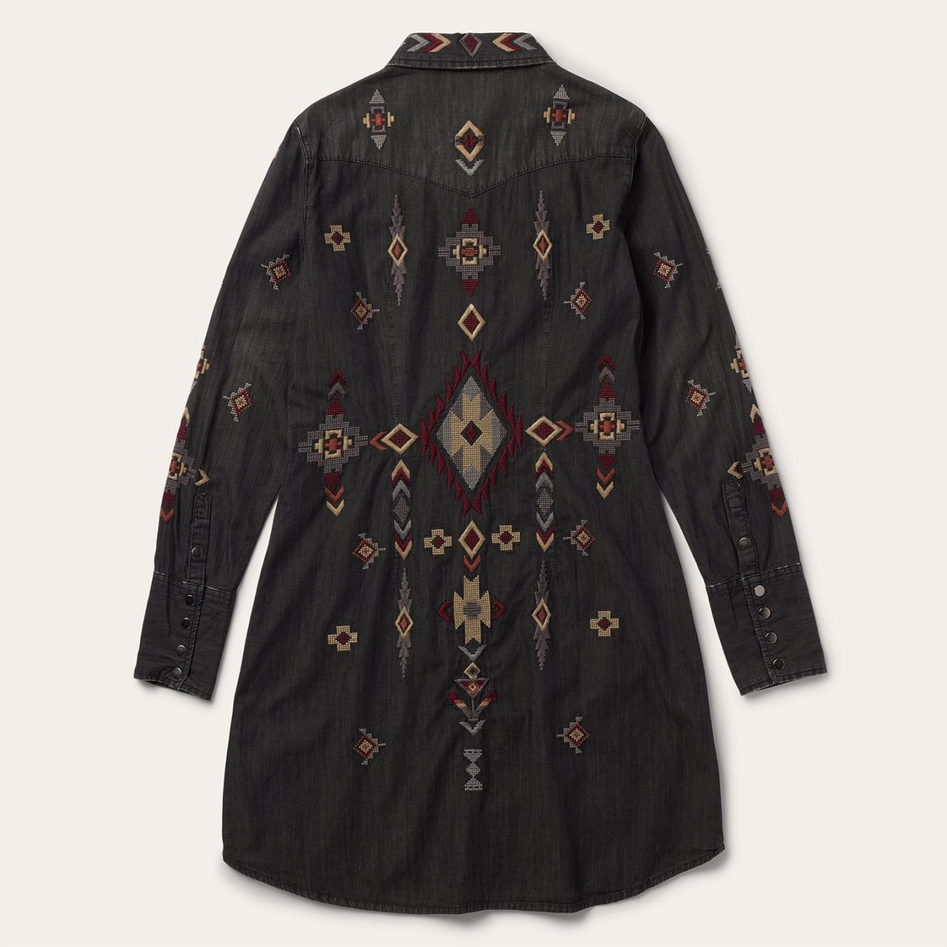 Women Mini | Stetson Embroidered Black Denim Shirt Dress Black