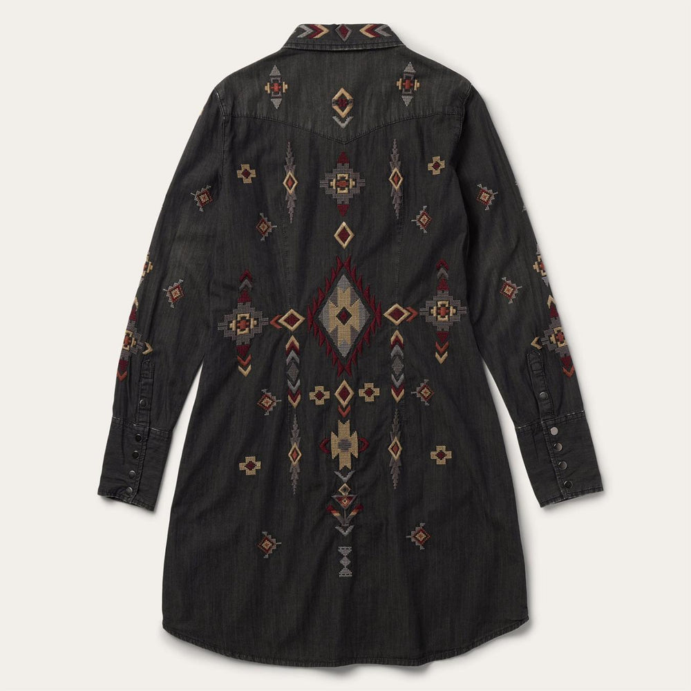 Women Mini | Stetson Embroidered Black Denim Shirt Dress Black