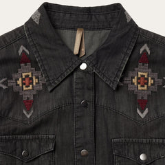 Women Mini | Stetson Embroidered Black Denim Shirt Dress Black