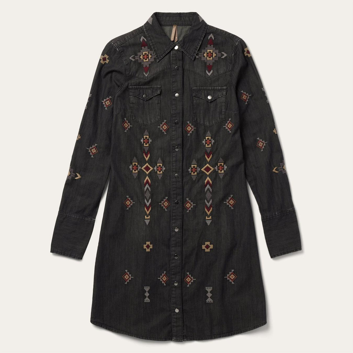 Women Mini | Stetson Embroidered Black Denim Shirt Dress Black