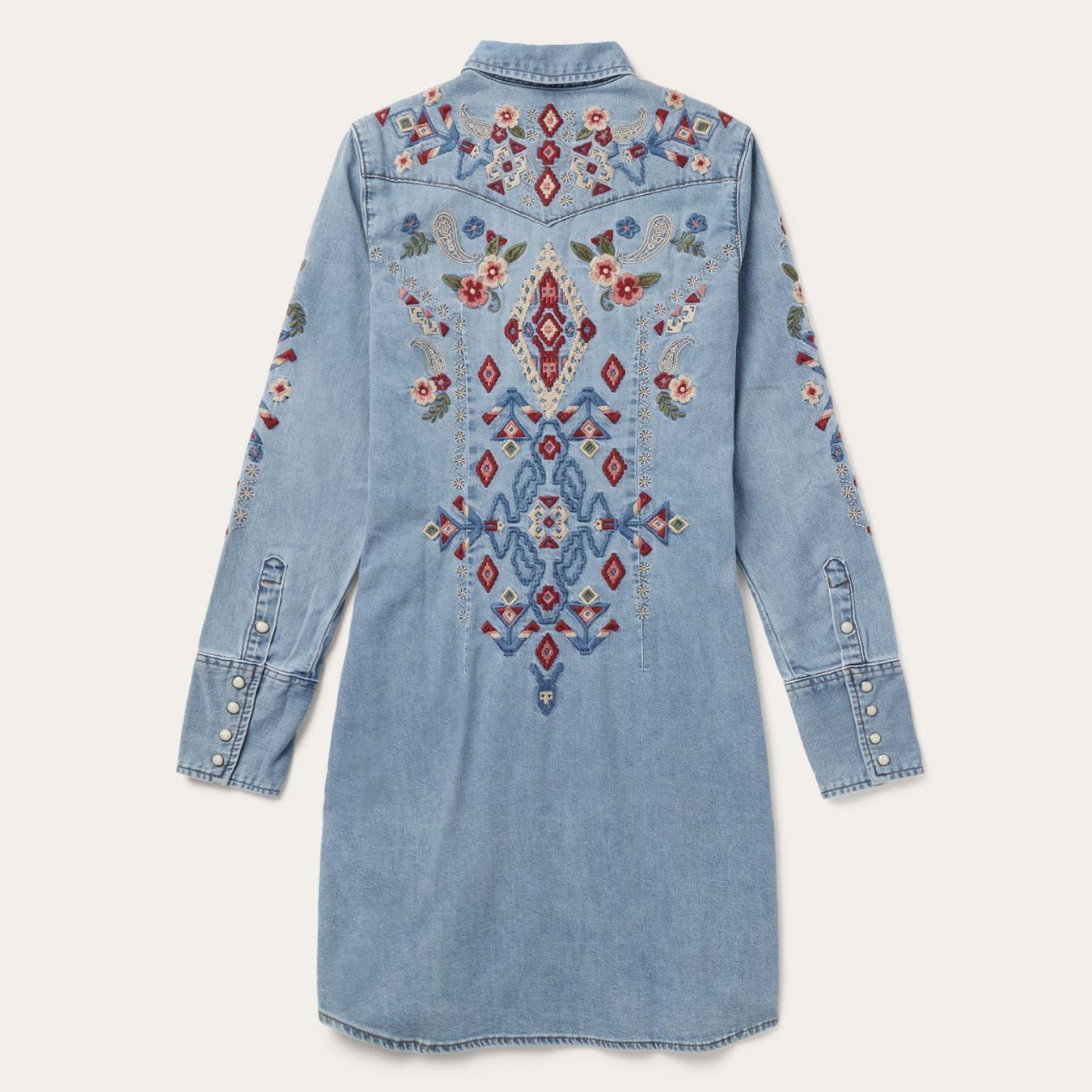 Women Mini | Stetson Embroidered Denim Shirt Dress Blue