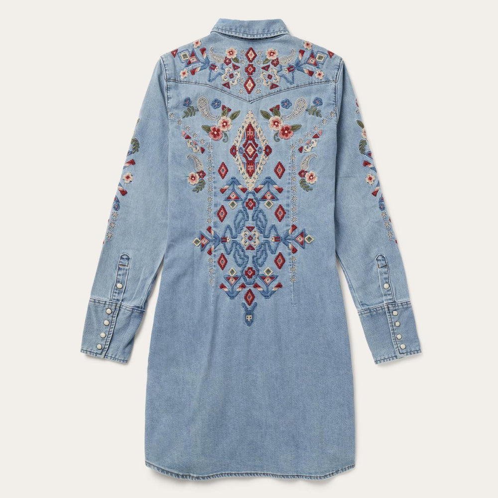 Women Mini | Stetson Embroidered Denim Shirt Dress Blue