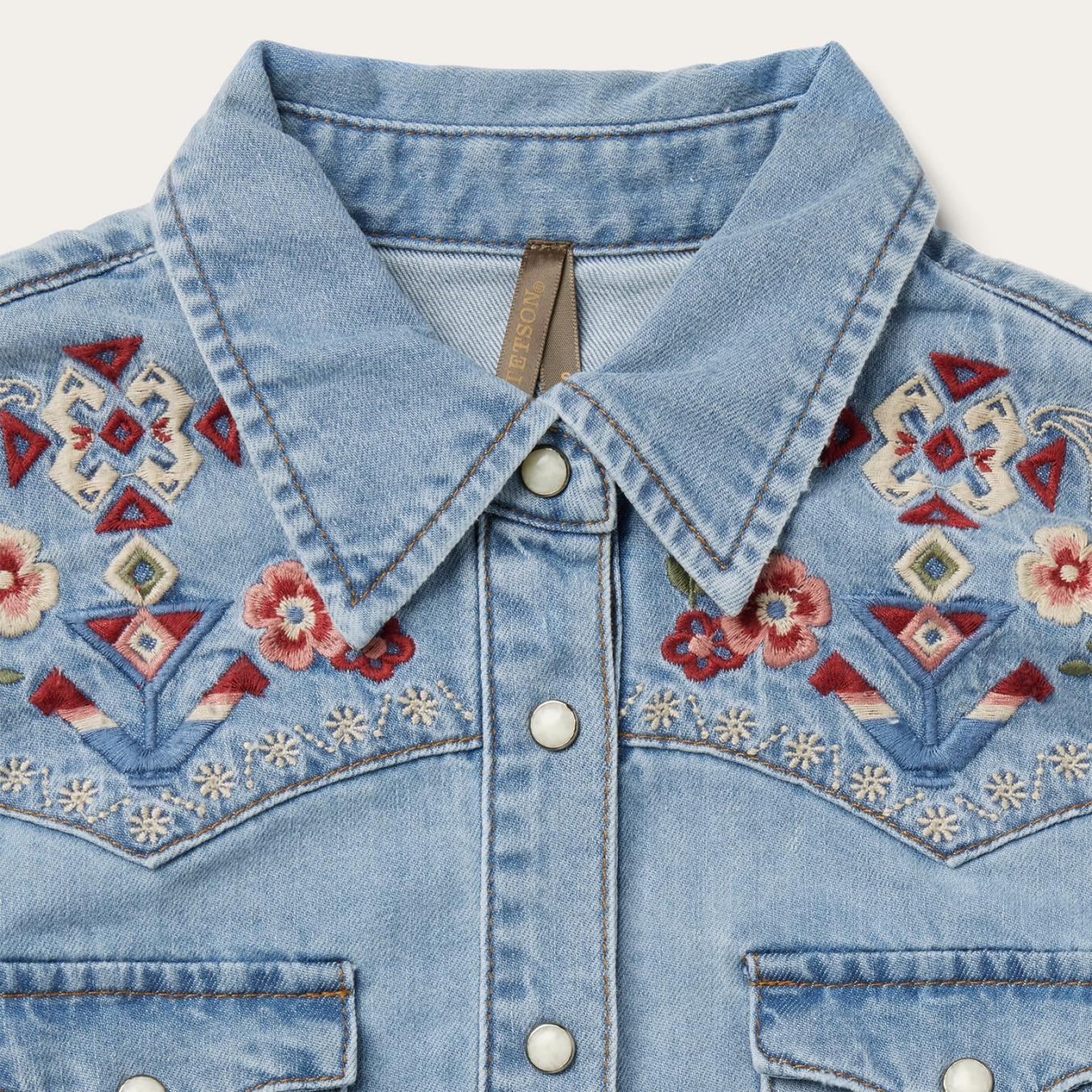 Women Mini | Stetson Embroidered Denim Shirt Dress Blue