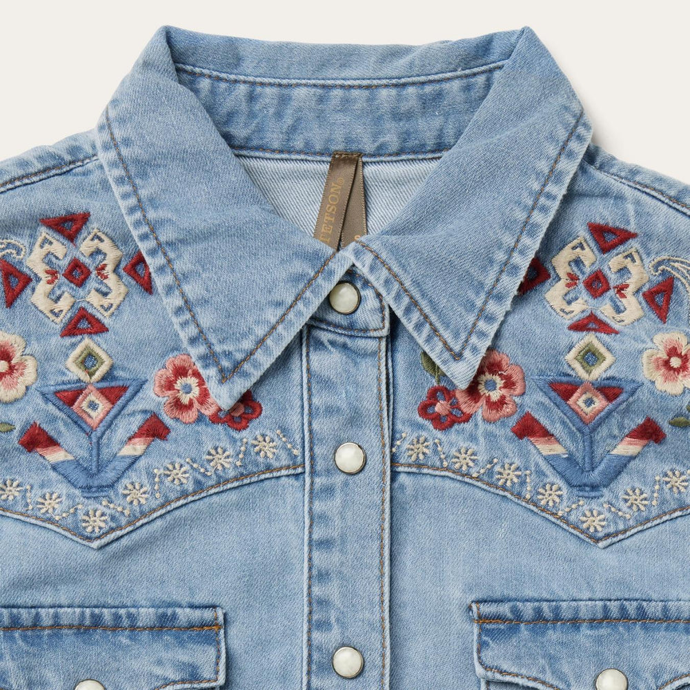 Women Mini | Stetson Embroidered Denim Shirt Dress Blue