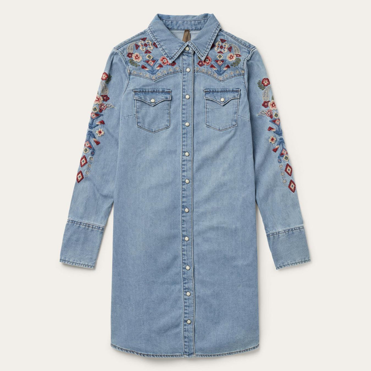 Women Mini | Stetson Embroidered Denim Shirt Dress Blue