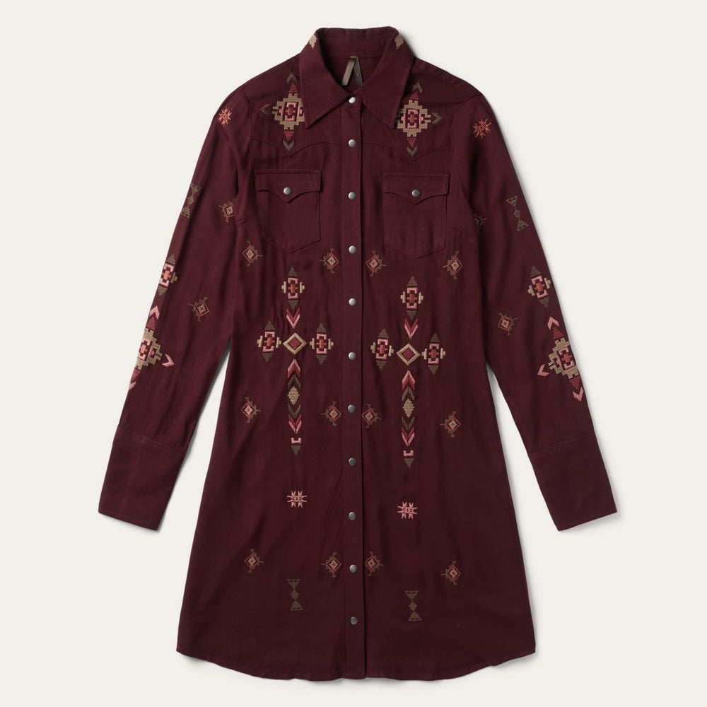 Women Mini | Stetson Embroidered Shirt Dress Wine