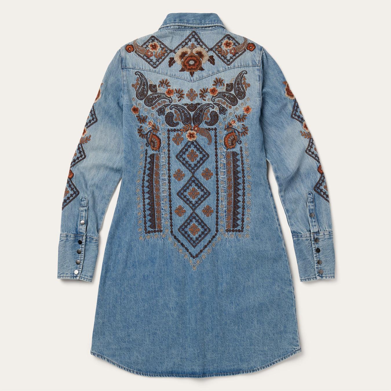 Women Mini | Stetson Floral Embroidered Denim Shirt Dress Blue