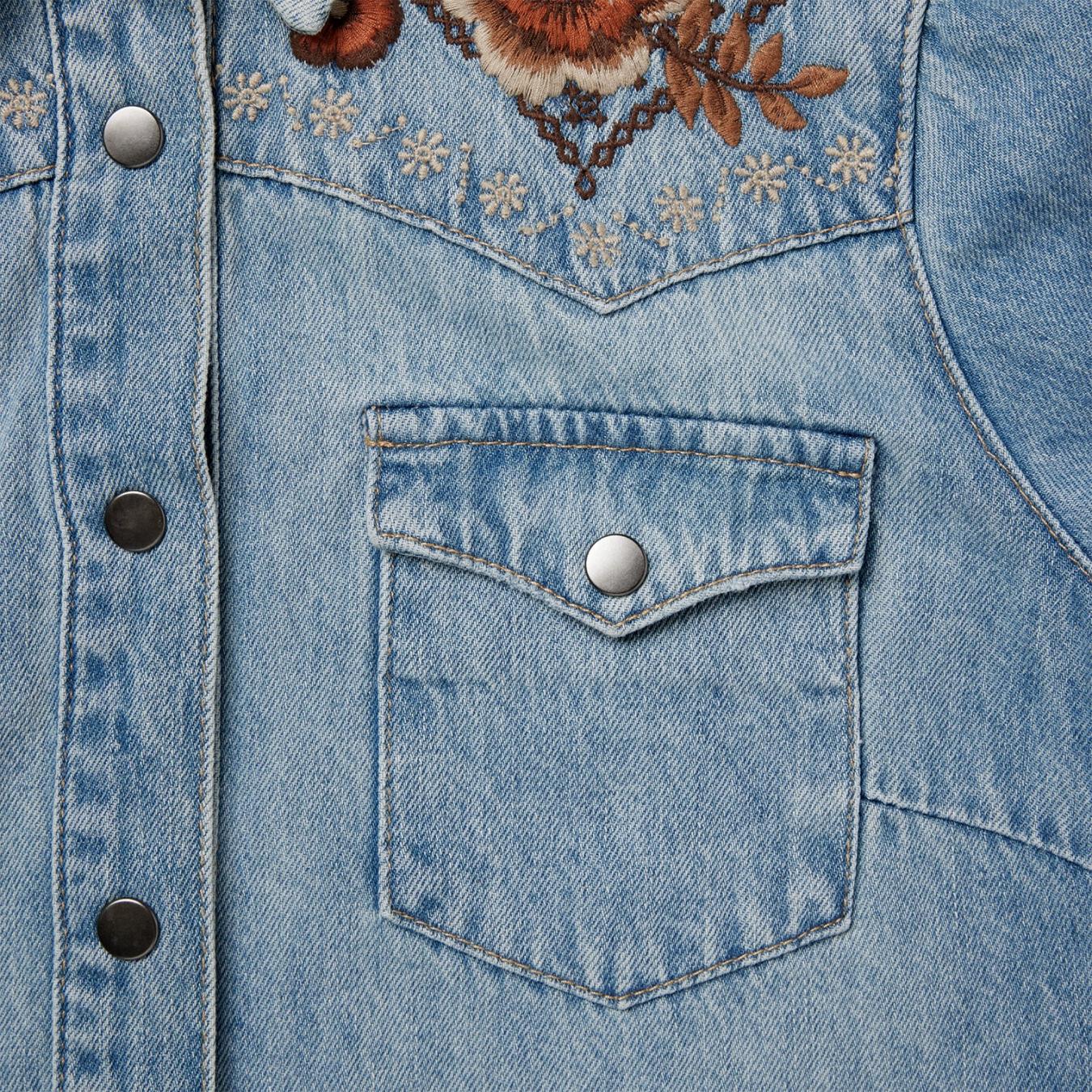 Women Mini | Stetson Floral Embroidered Denim Shirt Dress Blue