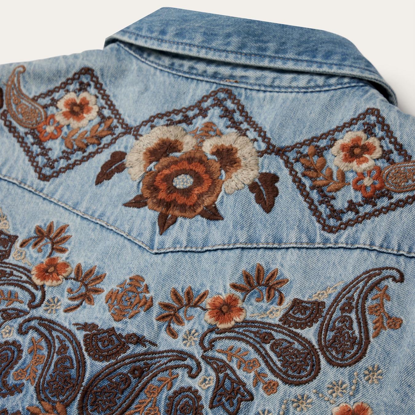 Women Mini | Stetson Floral Embroidered Denim Shirt Dress Blue