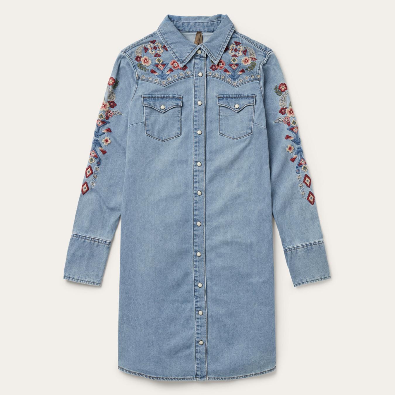 Women Shirt Dresses | Stetson Embroidered Denim Shirt Dress Blue