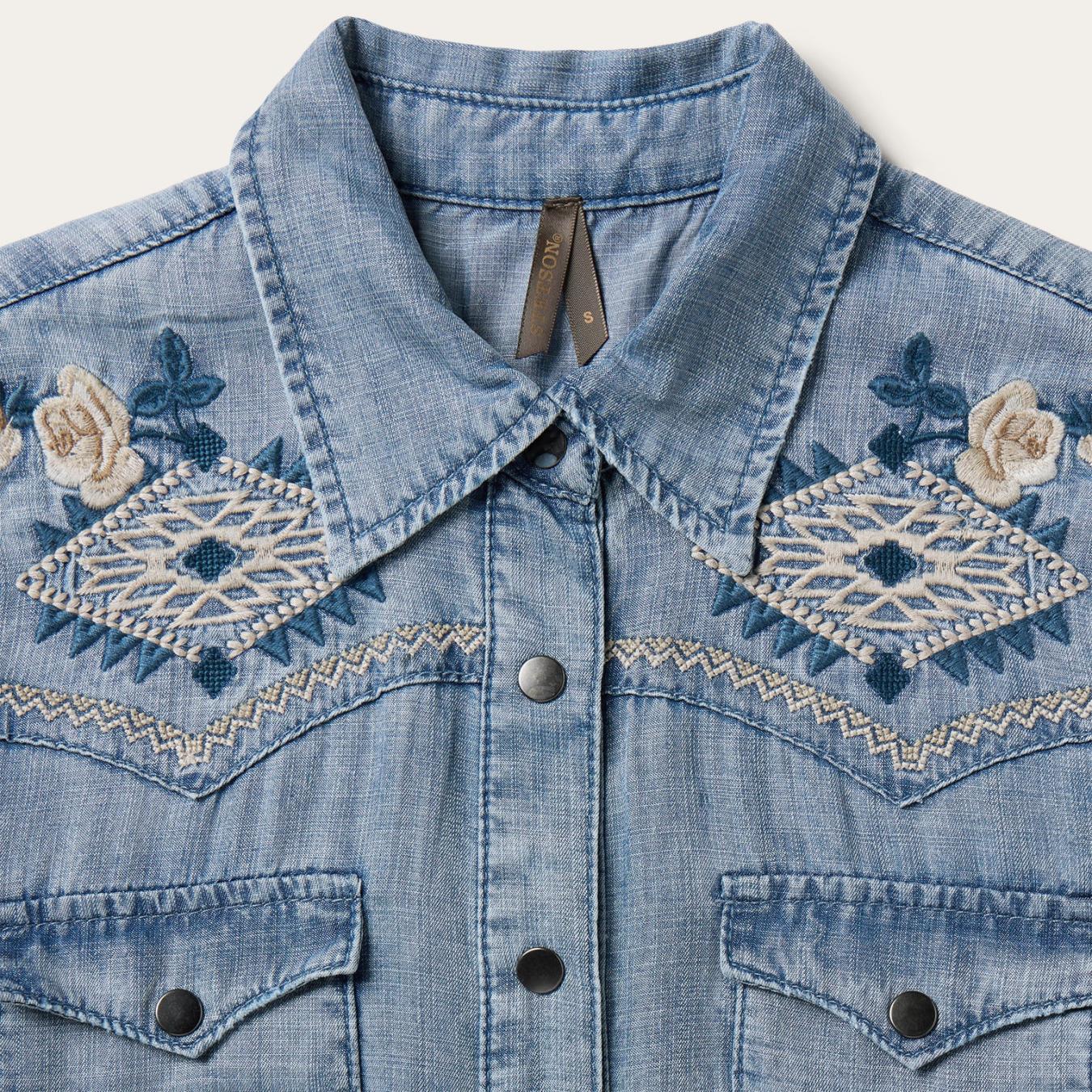 Women Shirt Dresses | Stetson Embroidered Denim Twill Shirt Dress Blue