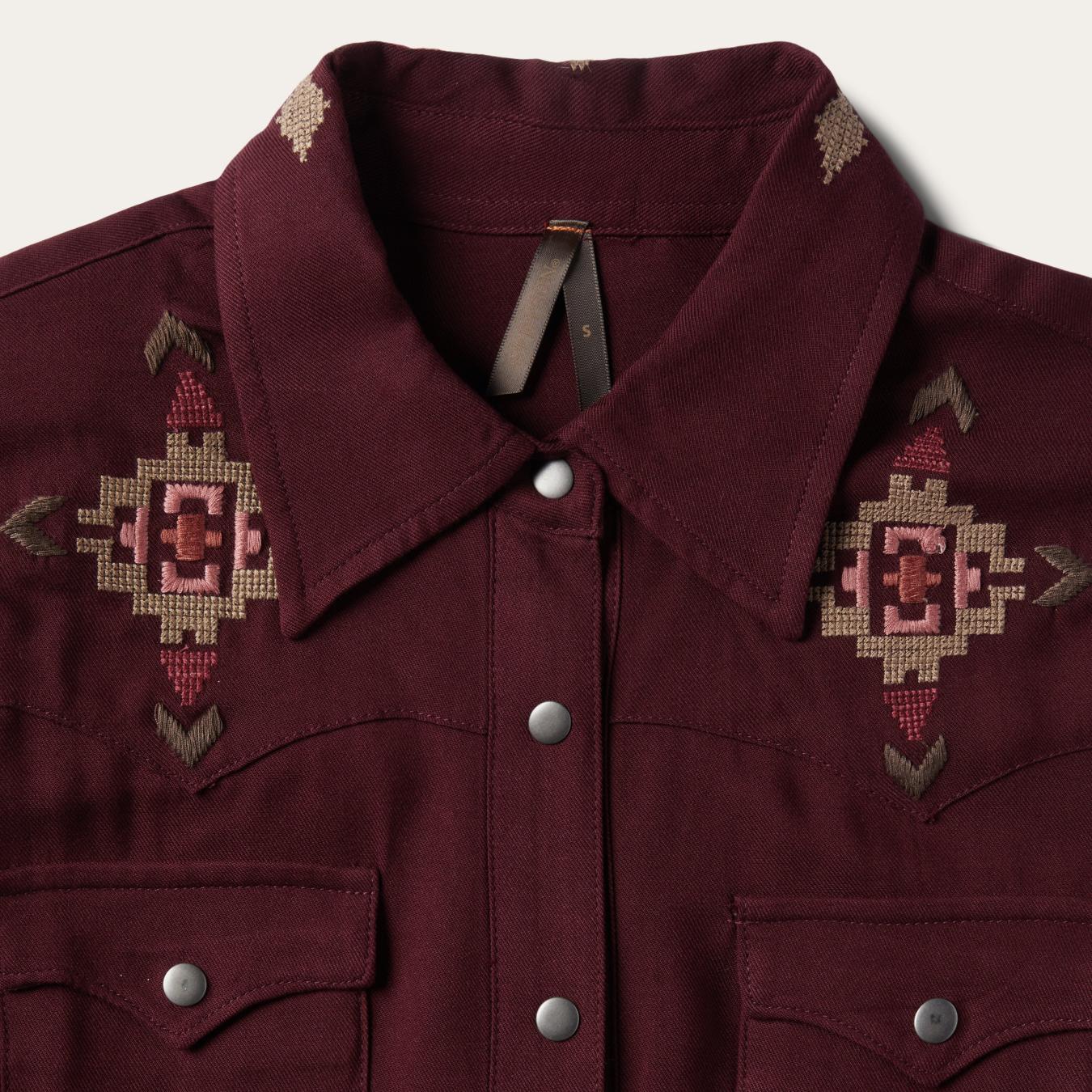 Women Shirt Dresses | Stetson Embroidered Shirt Dress Wine