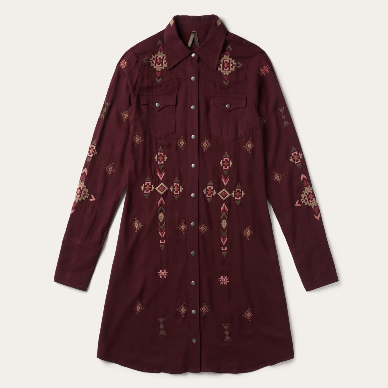 Women Shirt Dresses | Stetson Embroidered Shirt Dress Wine