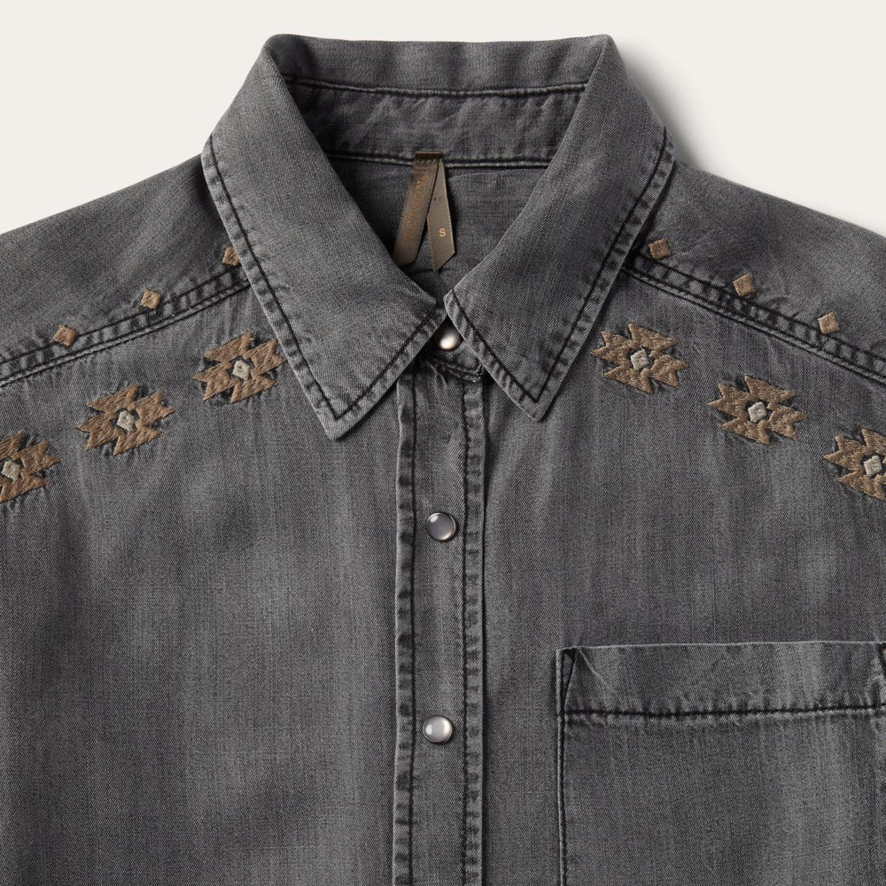 Women Shirt Dresses | Stetson Embroidered Snap Front Shirt Dress Black