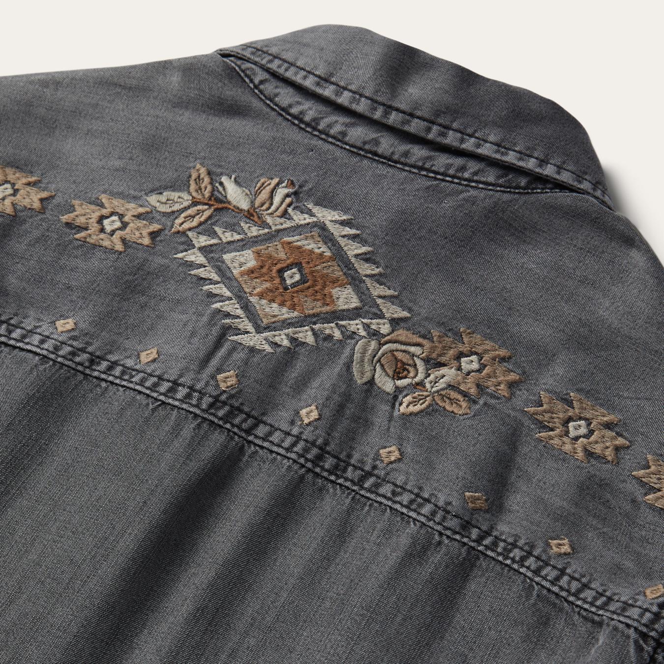 Women Shirt Dresses | Stetson Embroidered Snap Front Shirt Dress Black