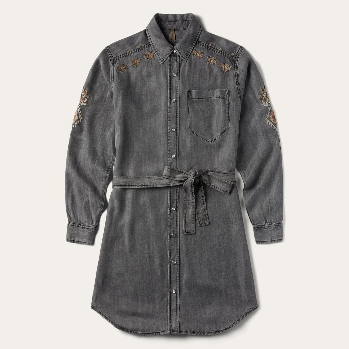 Women Shirt Dresses | Stetson Embroidered Snap Front Shirt Dress Black