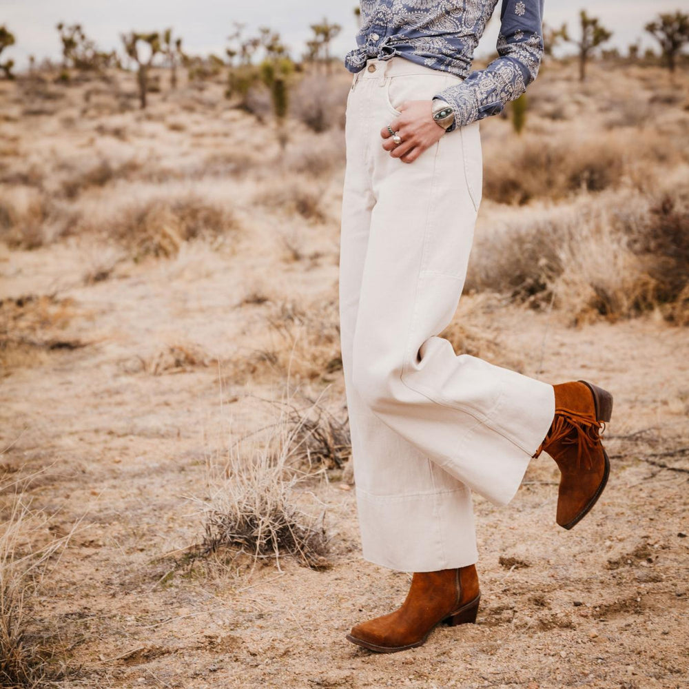 Women Shorties | Stetson Halle Suede Fringe Side Zip Boot Brown