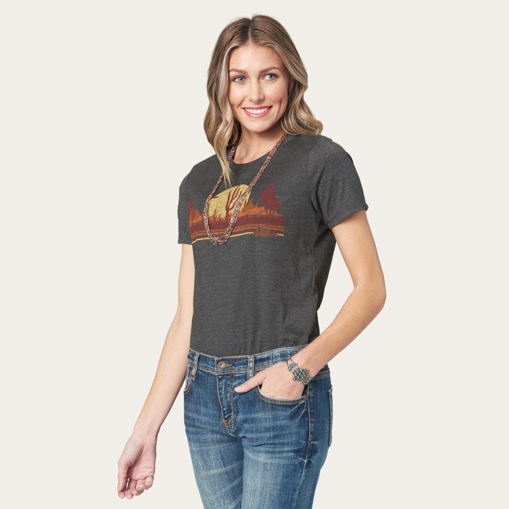 Women Tees | Stetson Riding Into The Sunset Graphic Tee Grey