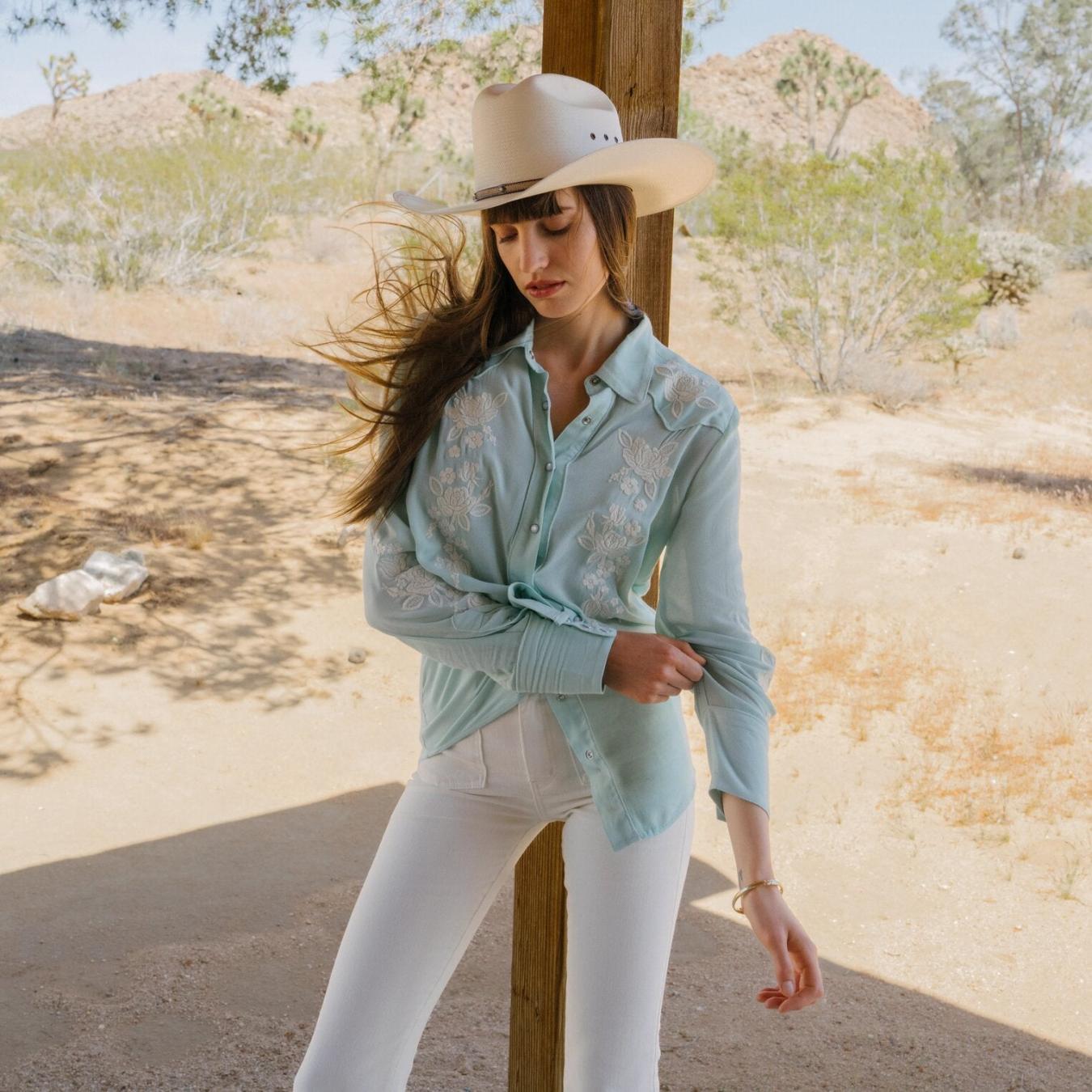 Women Western Shirts | Stetson Aqua Crepe Western Shirt Blue