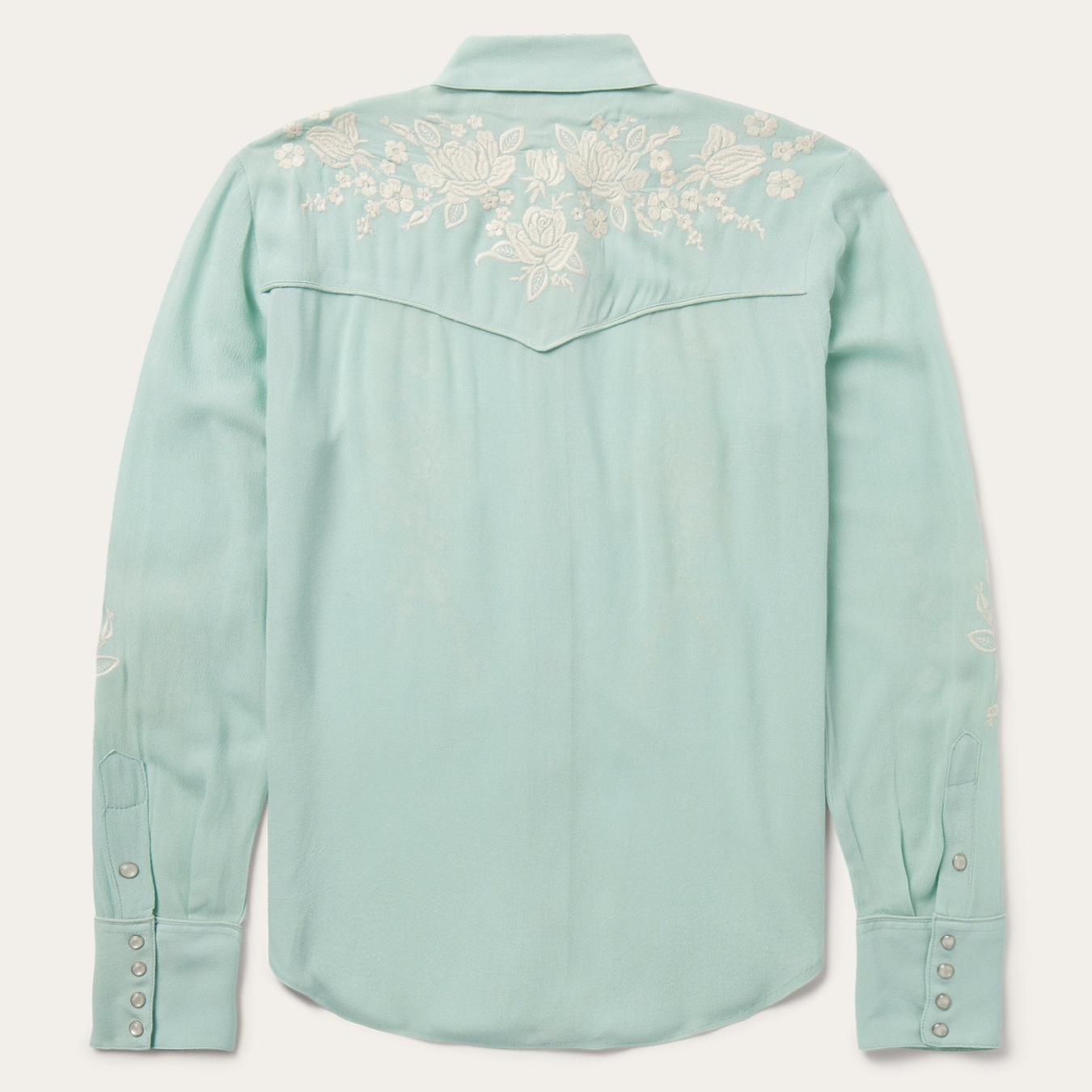 Women Western Shirts | Stetson Aqua Crepe Western Shirt Blue