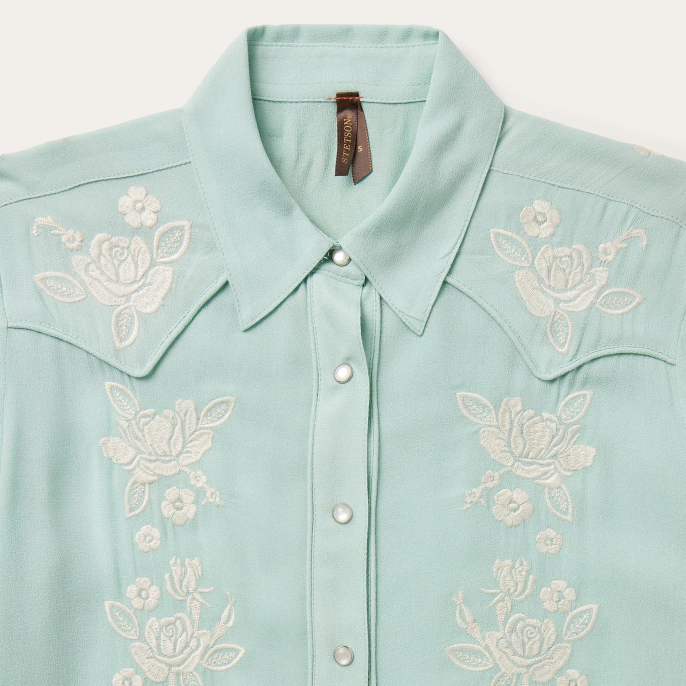 Women Western Shirts | Stetson Aqua Crepe Western Shirt Blue