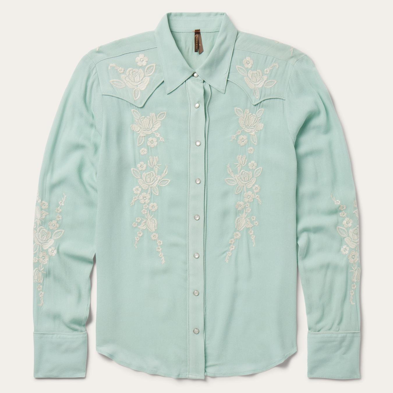 Women Western Shirts | Stetson Aqua Crepe Western Shirt Blue