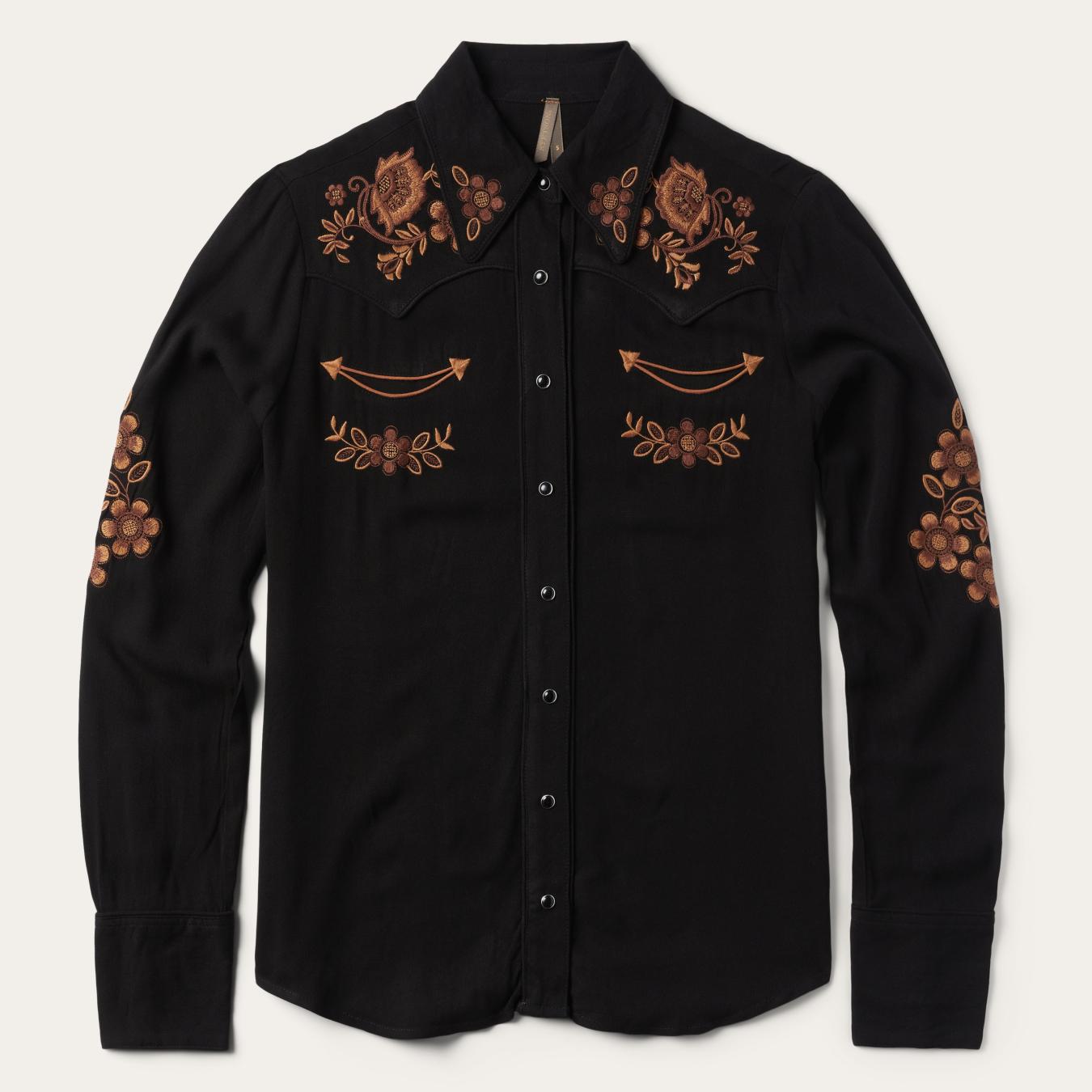 Women Western Shirts | Stetson Crepe Western Shirt Black