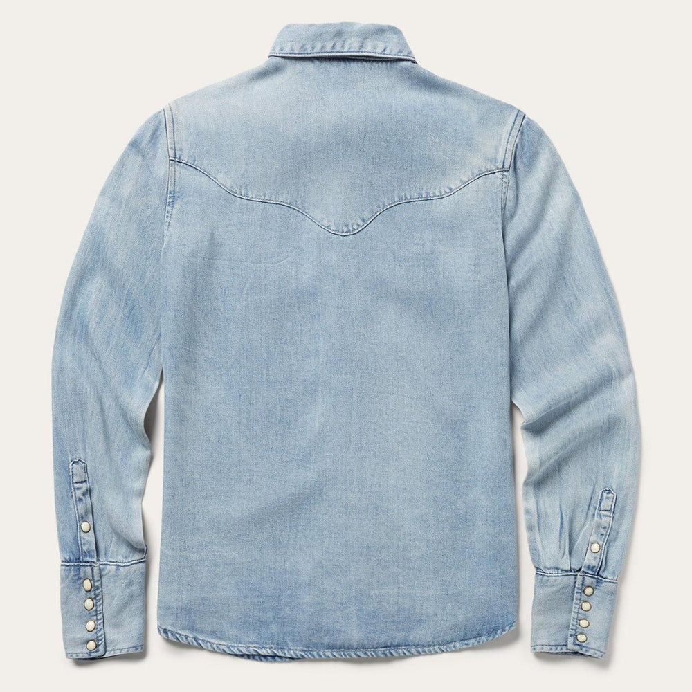 Women Western Shirts | Stetson Curved Yoke Western Denim Shirt Blue
