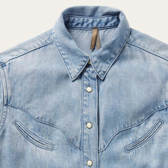 Women Western Shirts | Stetson Curved Yoke Western Denim Shirt Blue