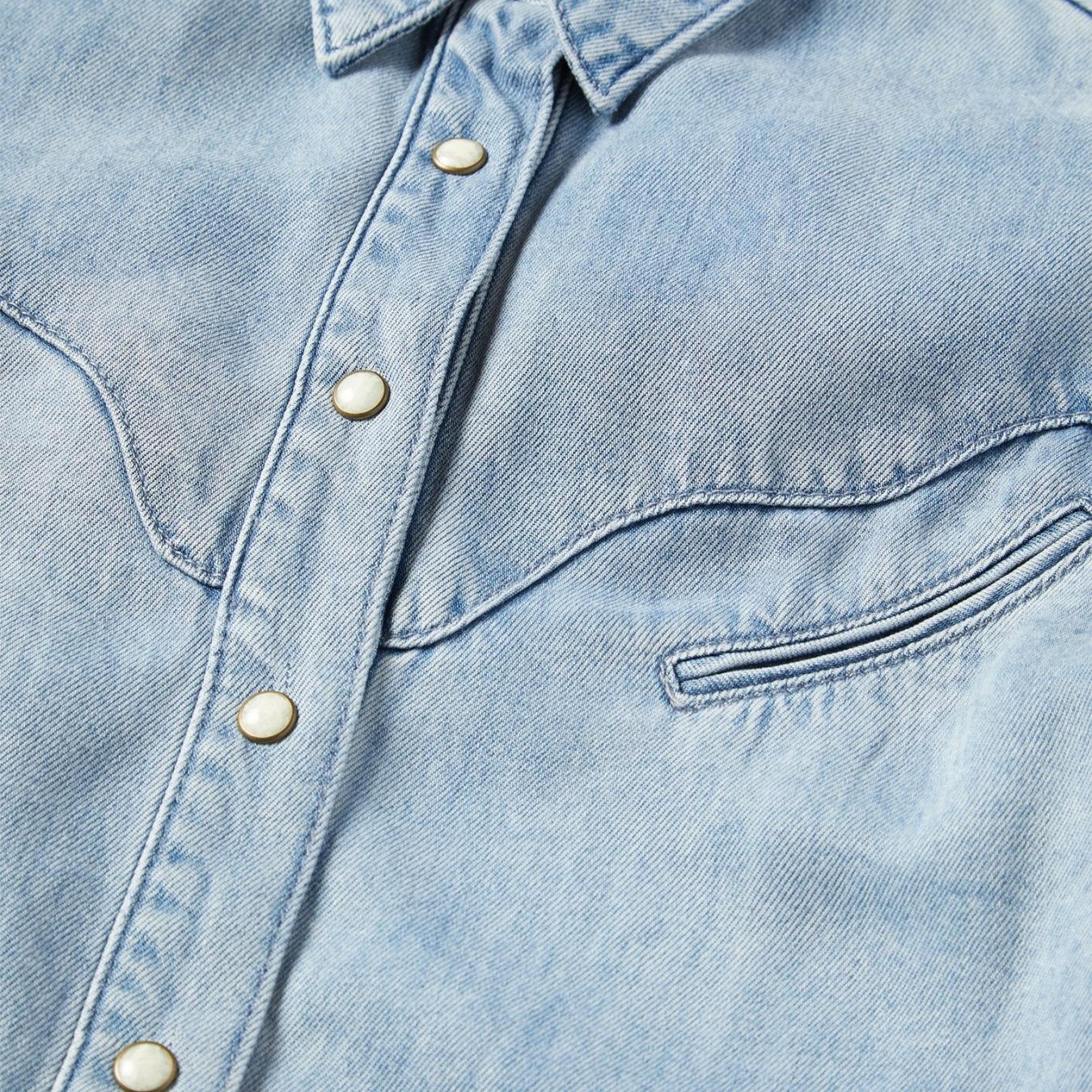 Women Western Shirts | Stetson Curved Yoke Western Denim Shirt Blue