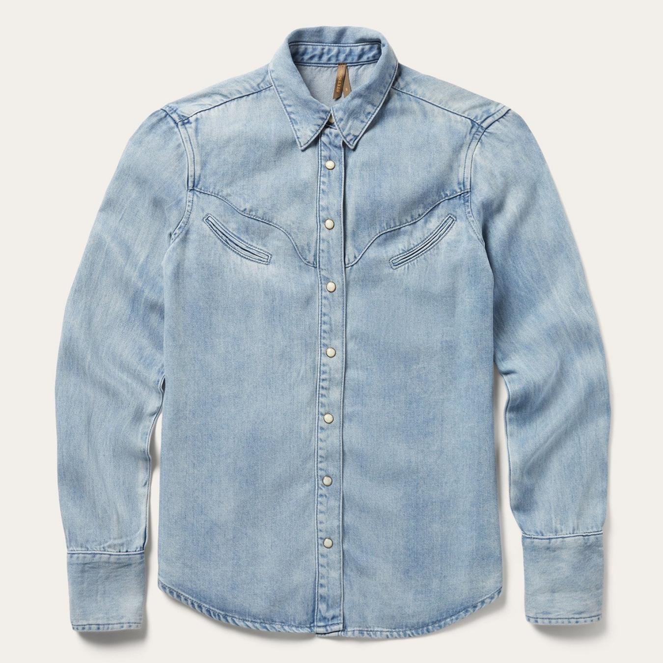 Women Western Shirts | Stetson Curved Yoke Western Denim Shirt Blue