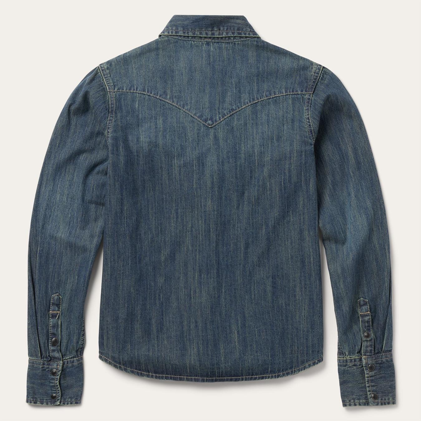 Women Western Shirts | Stetson Dirty Denim Boyfriend Fit Shirt Blue