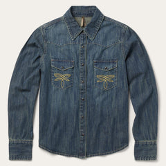 Women Western Shirts | Stetson Dirty Denim Boyfriend Fit Shirt Blue