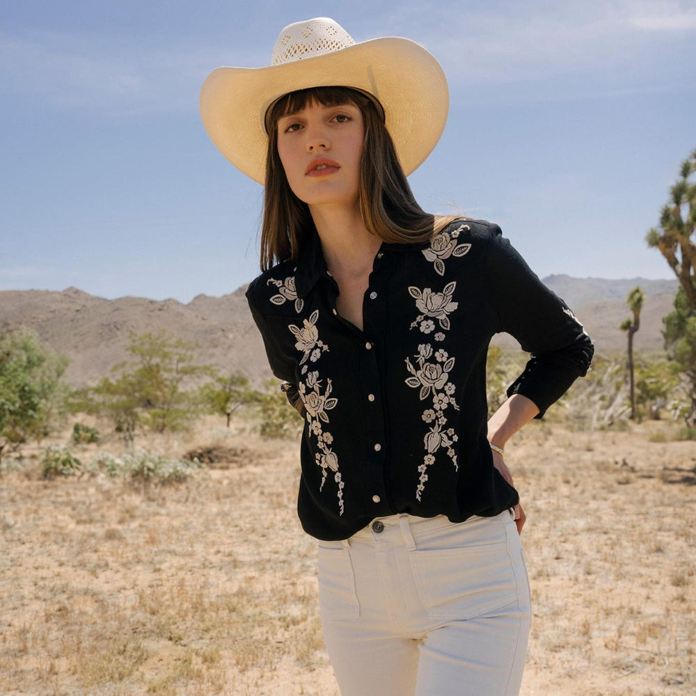 Women Western Shirts | Stetson Embroidered Crepe Western Shirt Black
