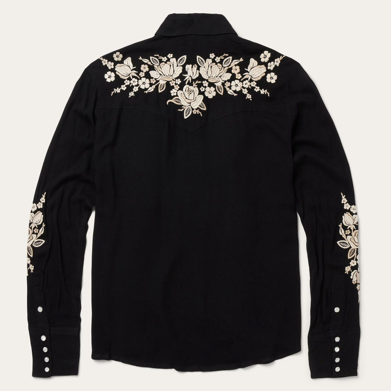 Women Western Shirts | Stetson Embroidered Crepe Western Shirt Black