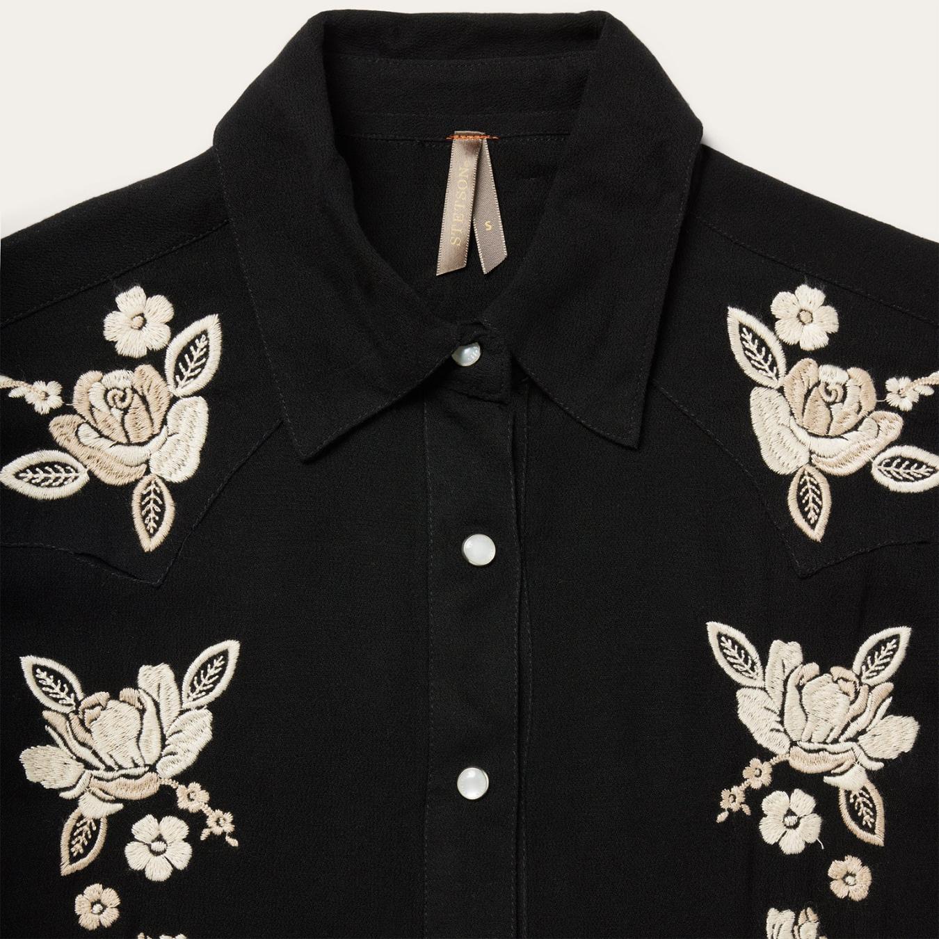 Women Western Shirts | Stetson Embroidered Crepe Western Shirt Black
