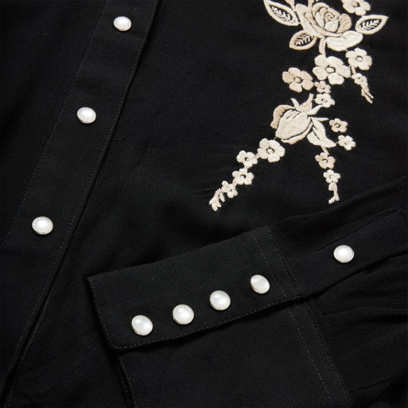 Women Western Shirts | Stetson Embroidered Crepe Western Shirt Black