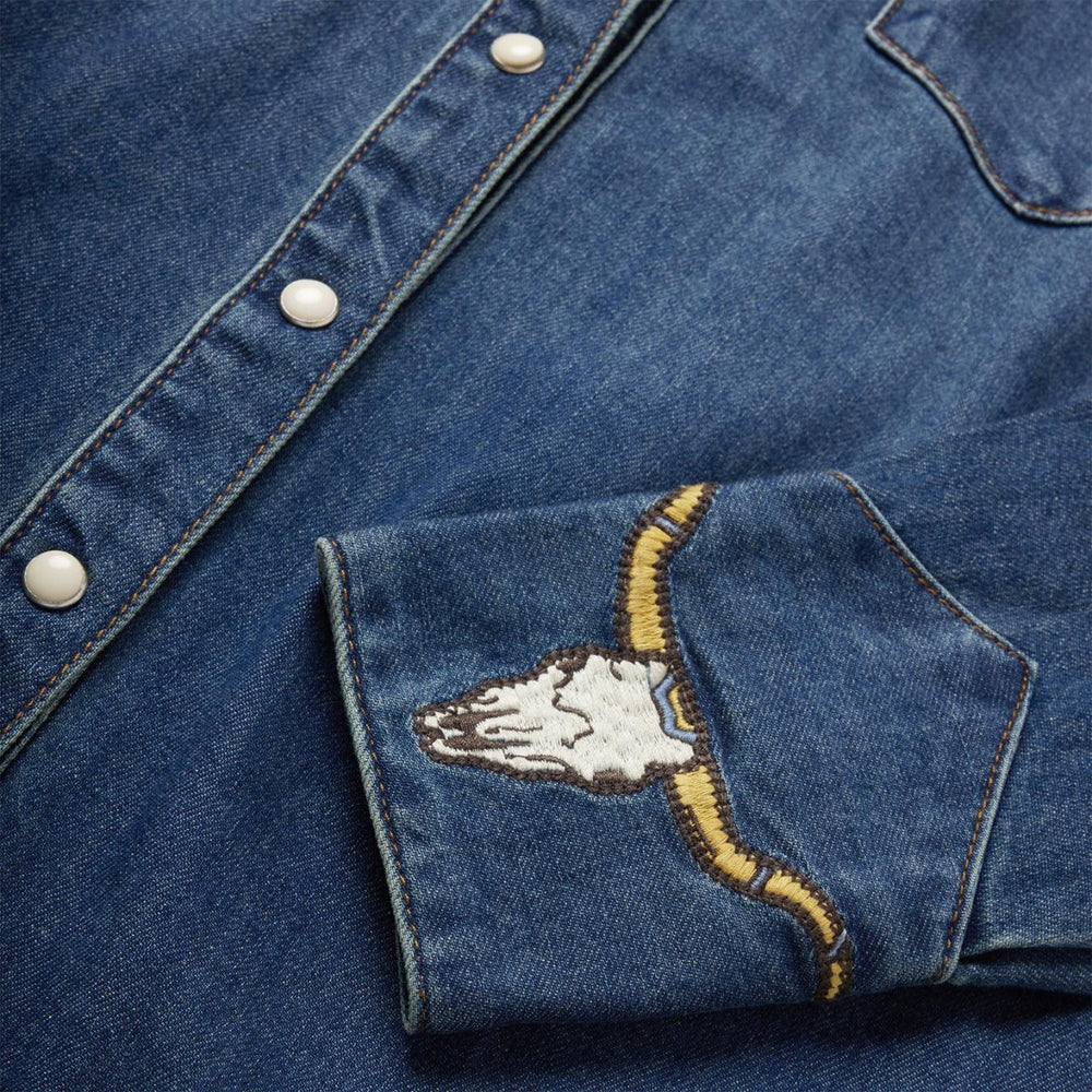 Women Western Shirts | Stetson Embroidered Dark Denim Western Shirt Blue