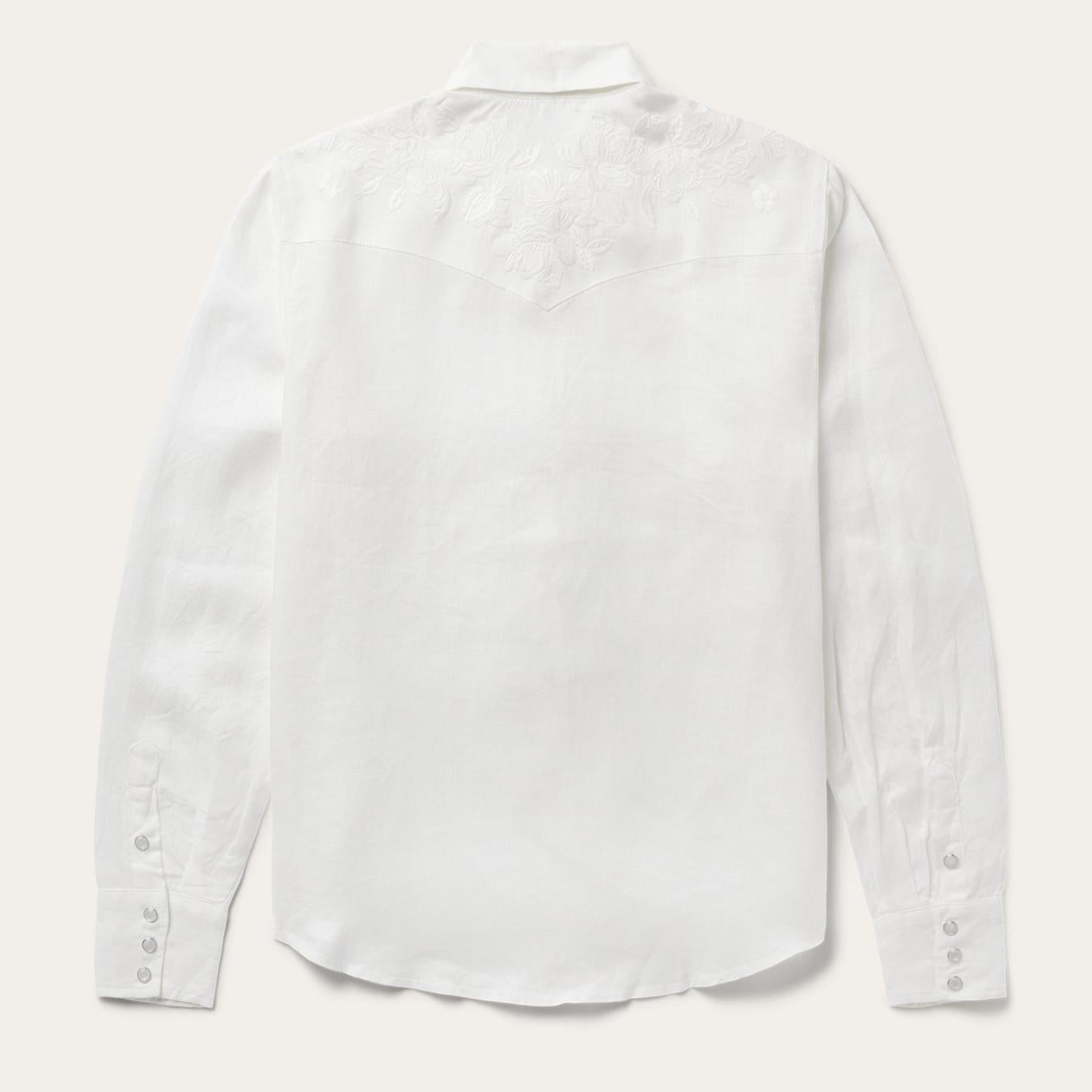 Women Western Shirts | Stetson Floral Embroidered White Linen Shirt White