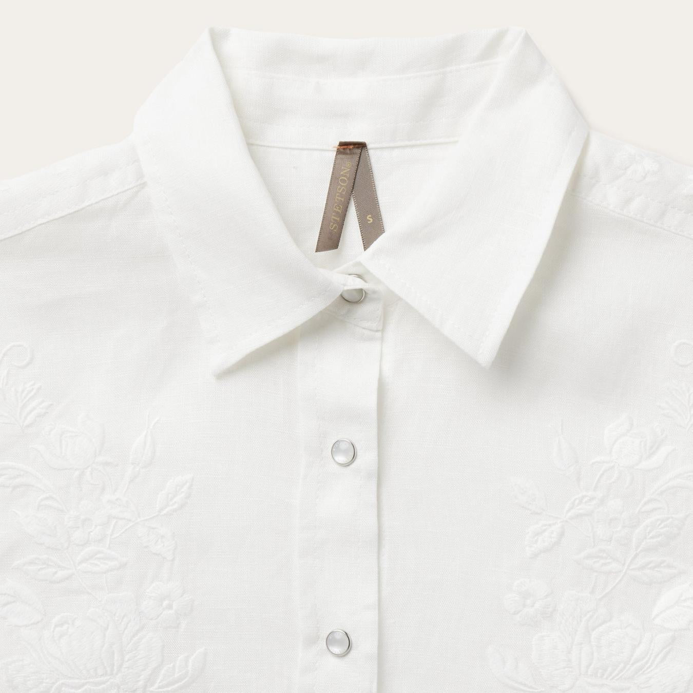 Women Western Shirts | Stetson Floral Embroidered White Linen Shirt White