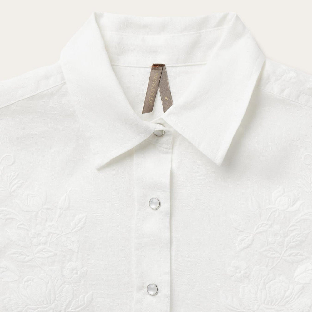 Women Western Shirts | Stetson Floral Embroidered White Linen Shirt White