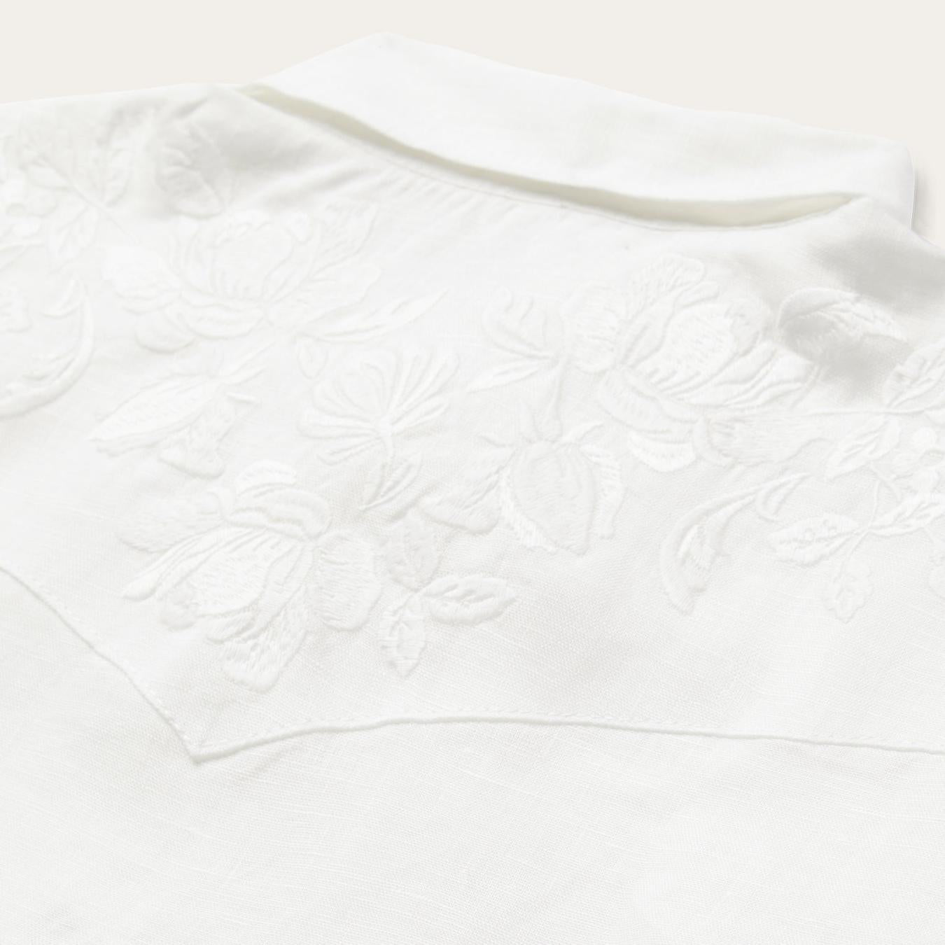 Women Western Shirts | Stetson Floral Embroidered White Linen Shirt White