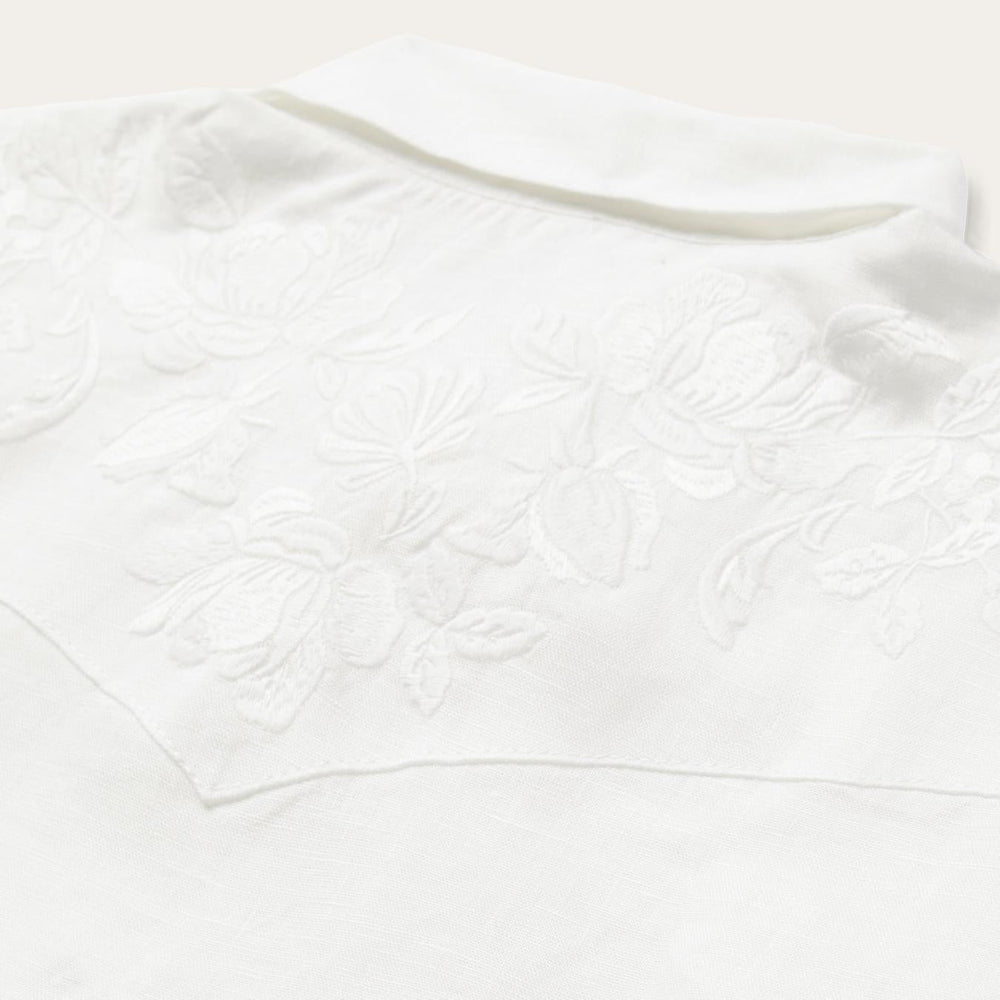 Women Western Shirts | Stetson Floral Embroidered White Linen Shirt White