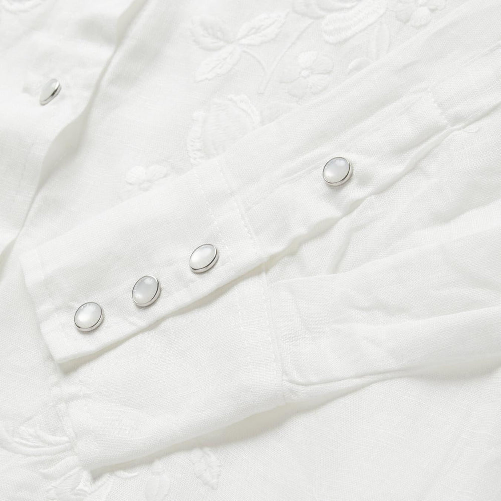 Women Western Shirts | Stetson Floral Embroidered White Linen Shirt White