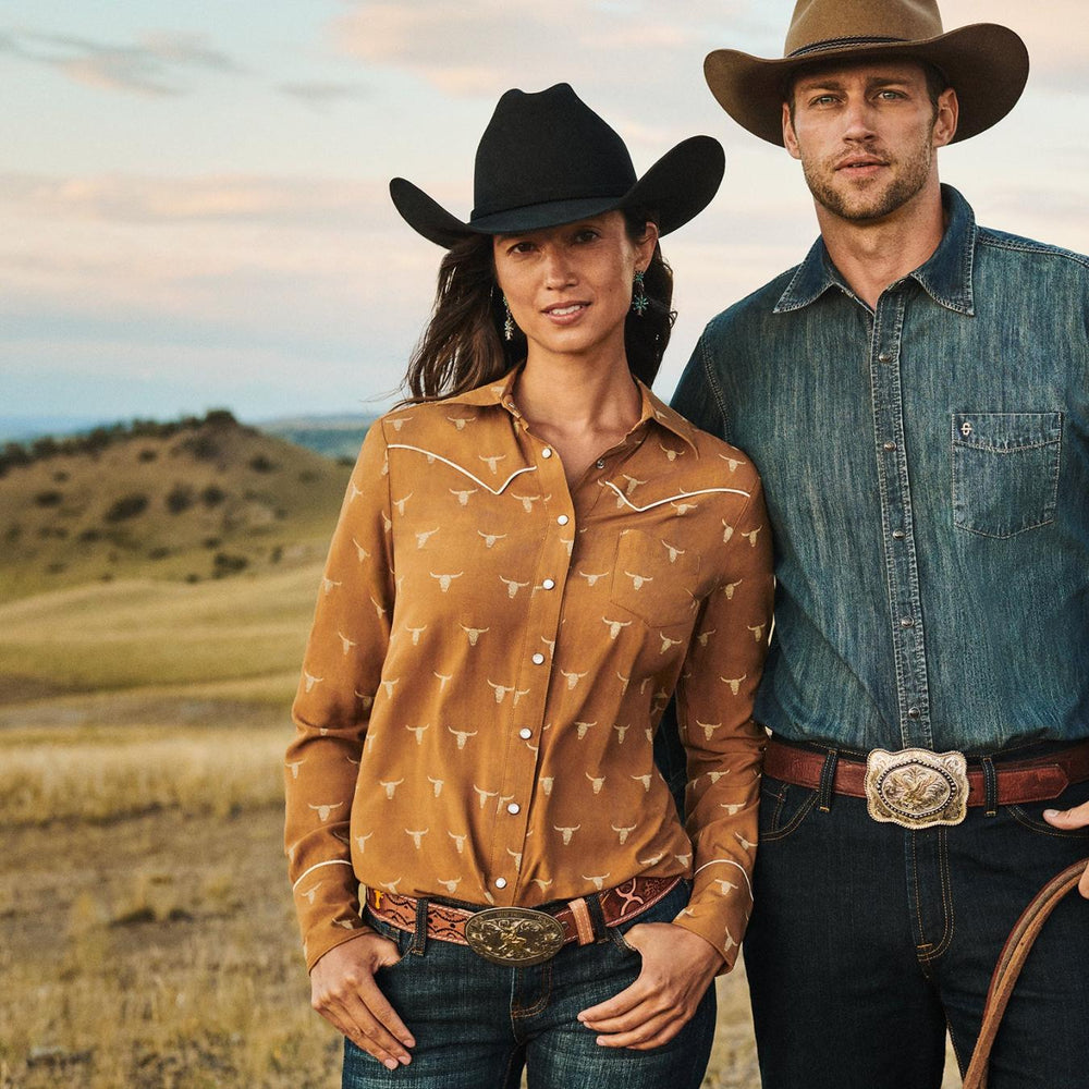 Women Western Shirts | Stetson Mojave Longhorn Print Snap Western Shirt Brown